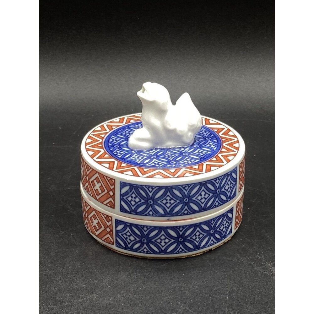 WAZAN Foo Dog Japanese Arita Ware Round Vermilion Ink Pad Red Seal Shuniku